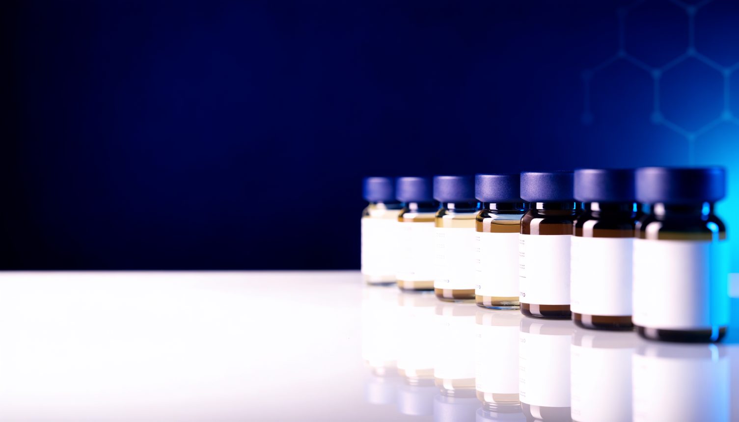 Research peptide vials on a lab surface